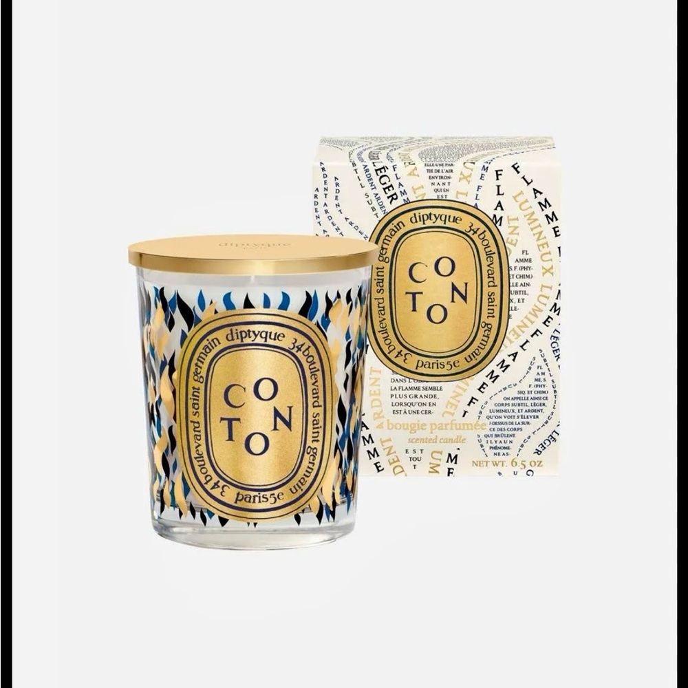 Diptyque Candle with Gold and Blue Accents